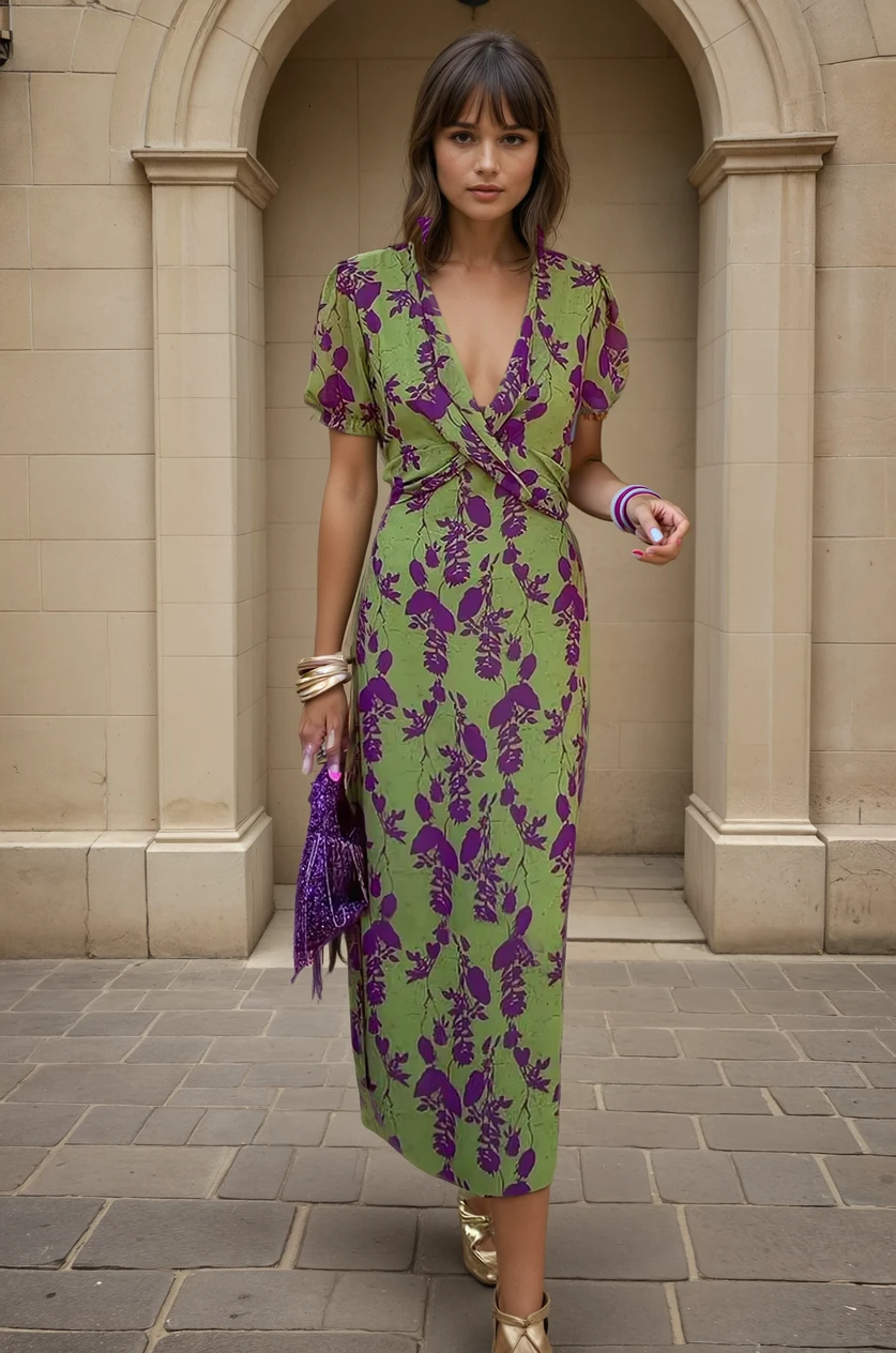 Florencia™ | Midi Wrap Dress in Groen & Paars